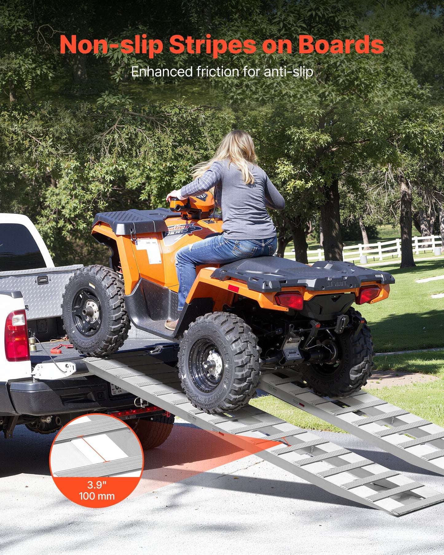 Loading Ramps, 2 Pcs 94 x 15 in, Durable Aluminum and Heavy-Duty Trailer Ramp Set with 16 Anti-Slip Plates, 6000 Lbs Combined Capacity, for Carts, Farm Tractors, ATVs, Lawn Mowers, Motorcycles