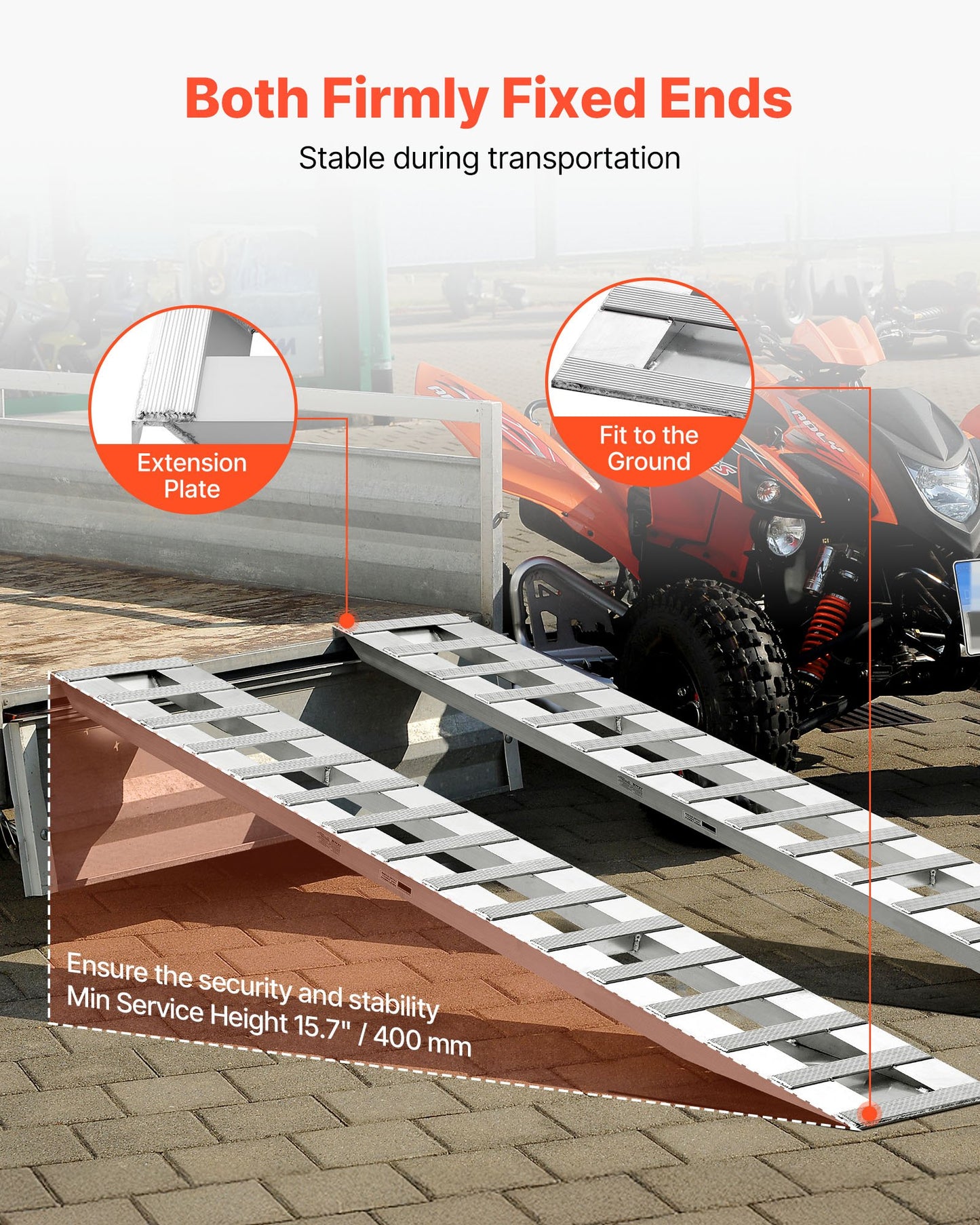Loading Ramps, 2 Pcs 94 x 15 in, Durable Aluminum and Heavy-Duty Trailer Ramp Set with 16 Anti-Slip Plates, 6000 Lbs Combined Capacity, for Carts, Farm Tractors, ATVs, Lawn Mowers, Motorcycles