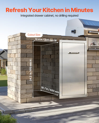 Outdoor Kitchen Trash Drawer, 13.54"W x 19.61"D x 25.79"H Interior Storage, Multi-Purpose Outdoor Kitchen Drawers Stainless Steel, 55 lbs Max Capacity per Tier, for Outdoors BBQ Island Kitchens