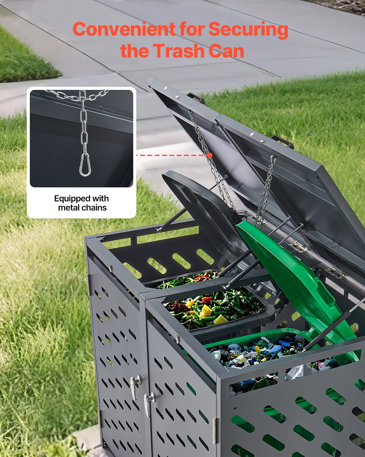 Soptunna förvaring soptunna förvaringsskjul 2 x 52,79 gal med kedjelock