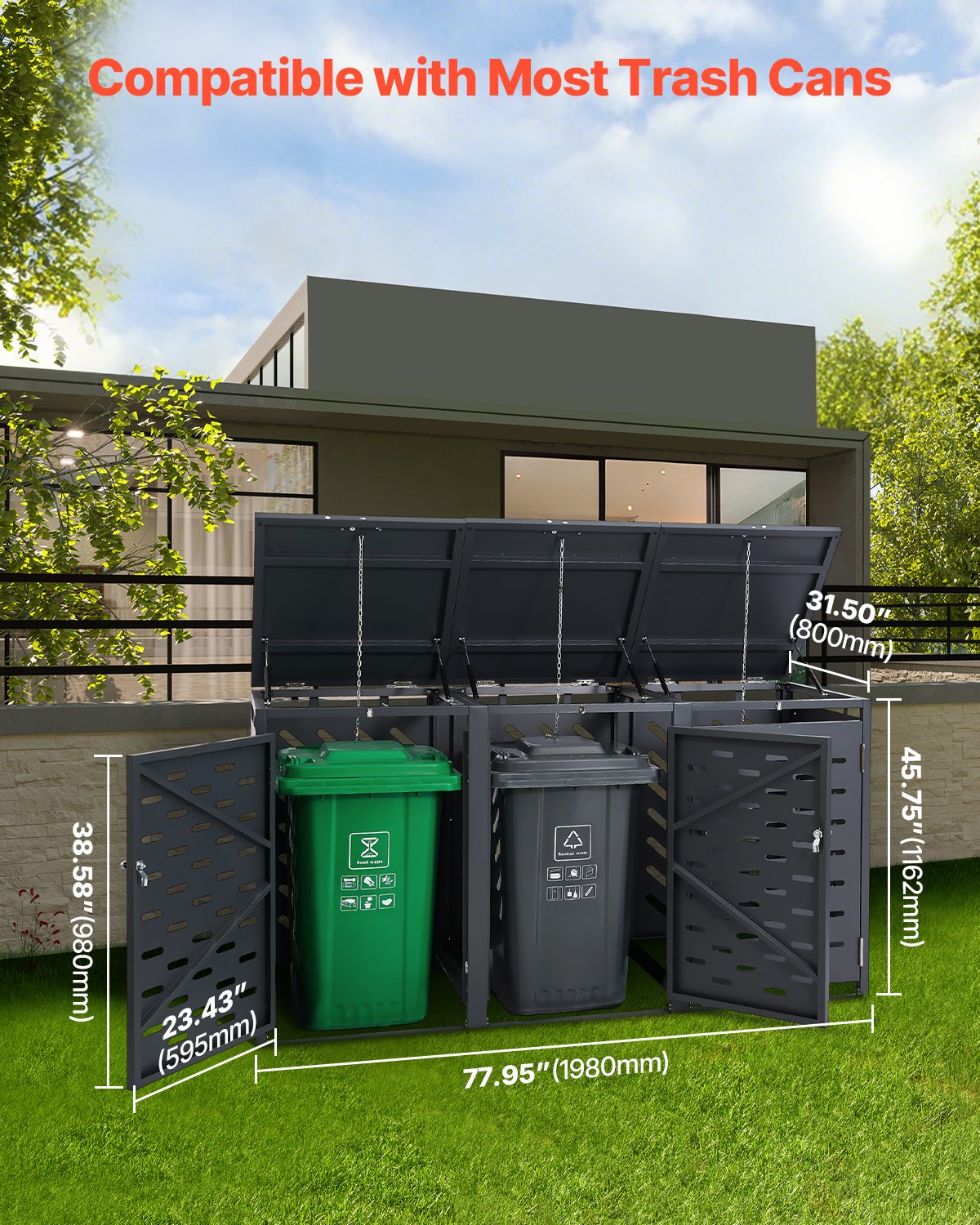 Soptunna förvaring soptunna förvaringsbod 3 x 52,79 gal med kedjelock