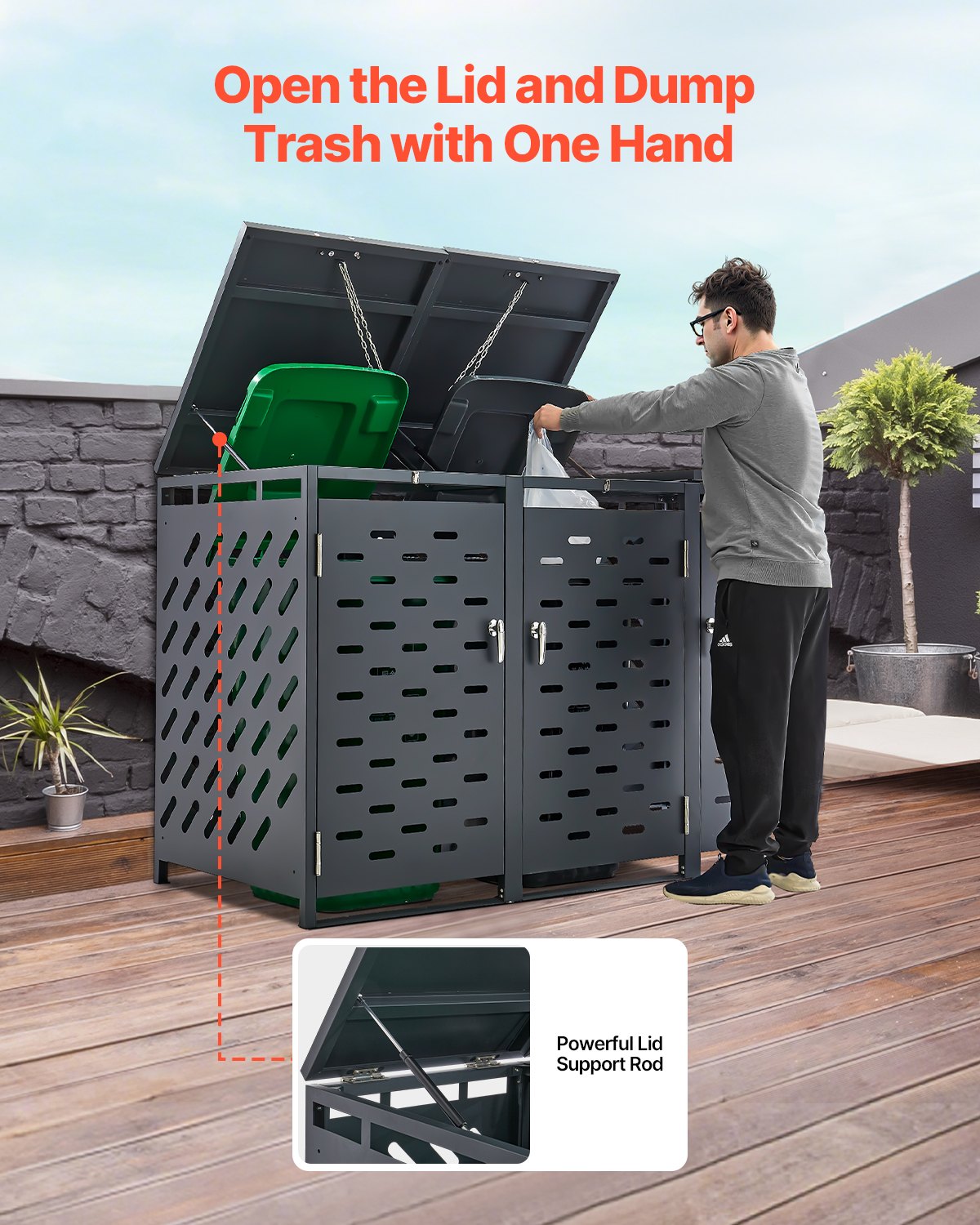 Soptunna förvaring soptunna förvaringsbod 3 x 52,79 gal med kedjelock