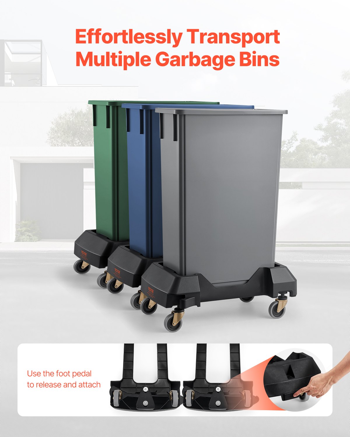 Trash Can Dolly, Fit 16/23 Gallon Containers, Slim Trash Can Roller Base with 4 Lockable Wheels, 200lbs Weight Capacity, Heavy Duty Barrel Dolly, Smooth & Quiet Rolling Plastic Bin Dolly