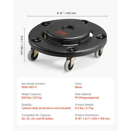 Runder Mülltonnenwagen, passend für 20, 32, 44, 55 Gal Mülltonnen, 500 lbs | EU