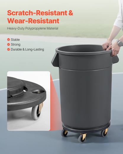 Trash Can Dolly, Fit 20, 32, 44, 55 Gallon Containers, 2 Packs Round Trash Can Roller Base with 4 Lockable Wheels, 500lbs Heavy Duty Barrel Dolly, Multi-Functional Rolling Dolly Cart