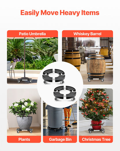 Trash Can Dolly with 4 Lockable Wheels, 440lbs Weight Capacity, 2 Packs Round Trash Can Roller Base, 15-22.8 in Adjustable, Heavy Duty Plant Caddy, Multi-Functional Rolling Dolly Cart, Black