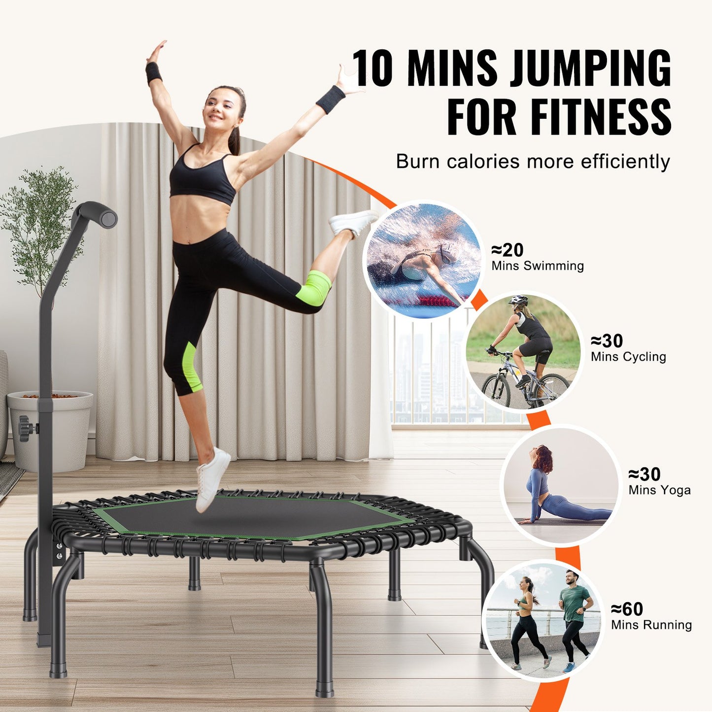 54.5" Mini Fitness Trampoline for Adults Indoor Training Rebounder with Handle