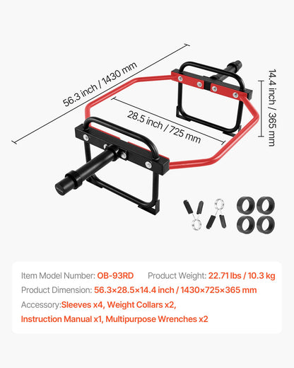Trap Bar Hex Bar, 2-Inch Hex Barbell, 500 LBS Capacity Shrug Bars, Weightlifting and Strength Training Equipment, Home Gym for Squats, Deadlifts, Shoulder Presses, Red