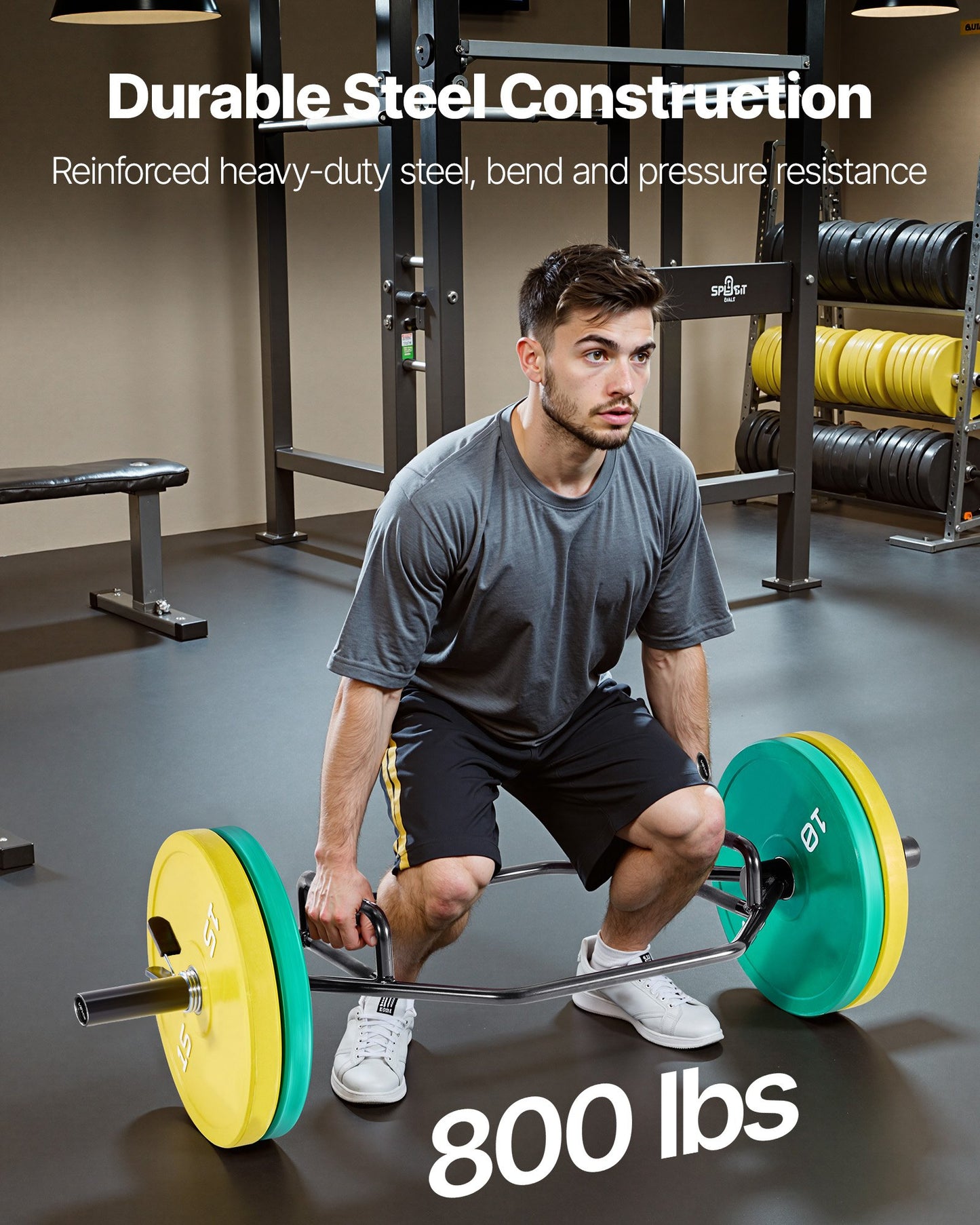 Trap Bar Hex Bar, 2-Inch Hex Barbell, 800 LBS Capacity Shrug Bars with Knurled Grips, Weightlifting and Strength Training Equipment, Home Gym for Squats, Deadlifts, Shoulder Presses, Black