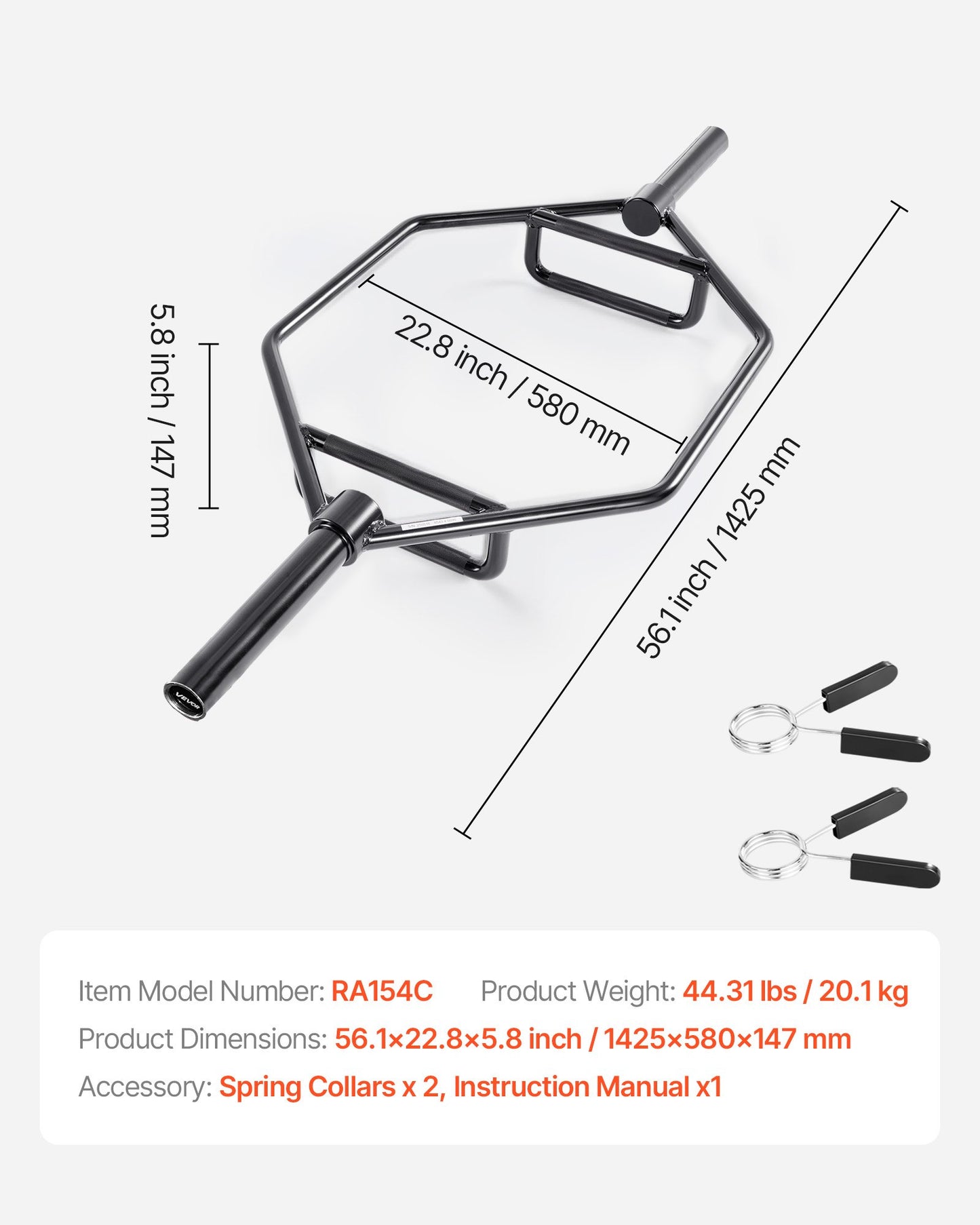 Trap Bar Hex Bar, 2-Inch Hex Barbell, 800 LBS Capacity Shrug Bars with Knurled Grips, Weightlifting and Strength Training Equipment, Home Gym for Squats, Deadlifts, Shoulder Presses, Black