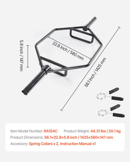 Trap Bar Hex Bar, 2-Inch Hex Barbell, 800 LBS Capacity Shrug Bars with Knurled Grips, Weightlifting and Strength Training Equipment, Home Gym for Squats, Deadlifts, Shoulder Presses, Black