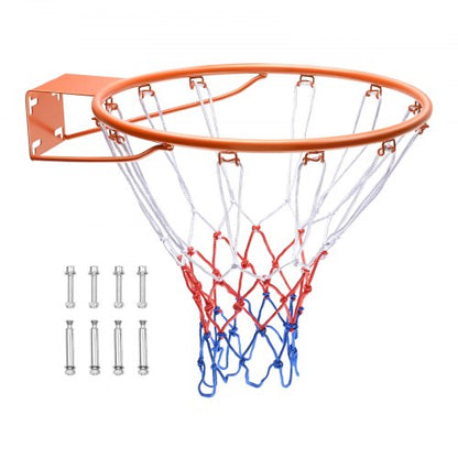 Basketball Rim, Wall Door Mounted Basketball Hoop, Heavy Duty Q235 Basketball Flex Rim Goal Replacement with Net, Standard 18" Indoor and Outdoor Hanging Basketball Hoop for Kids Adults