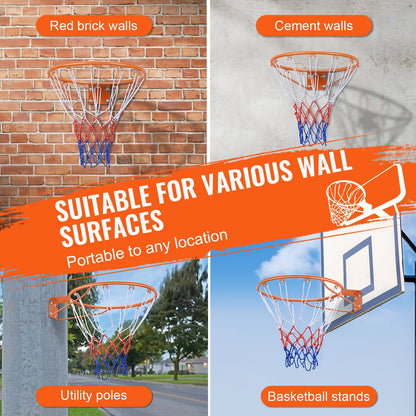 Basketballkorb, Wand-/Türmontage, robuster Q235-Korb, Ersatz für flexiblen Korb mit Netz, standardmäßiger 45,7 cm großer hängender Basketballkorb für drinnen und draußen, für Kinder und Erwachsene