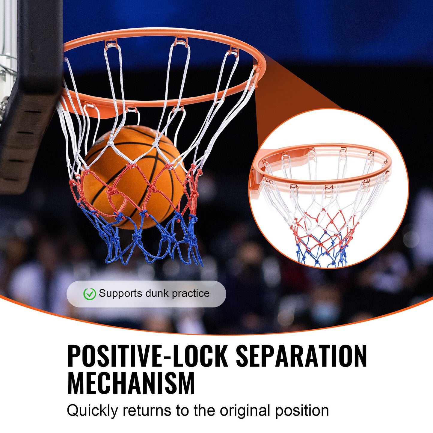 Basketball Rim, Wall Door Mounted Basketball Hoop, Heavy Duty Q235 Basketball Flex Rim Goal Replacement with Net, Standard 18" Indoor and Outdoor Hanging Basketball Hoop for Kids Adults