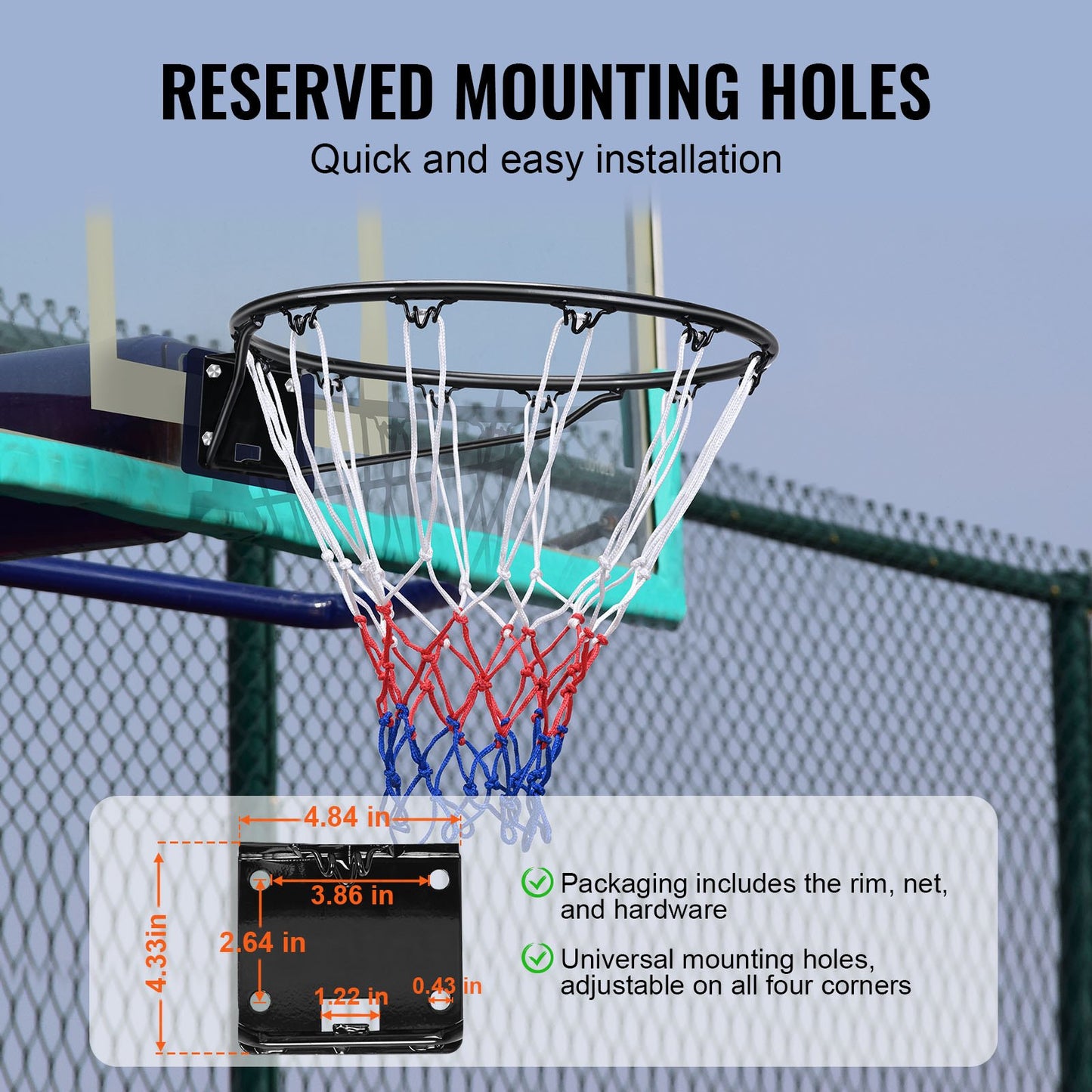 Basketball Rim, Wall Door Mounted Basketball Hoop, Heavy Duty Q235 Basketball Flex Rim Goal Replacement with Net and Double Spring, Standard 18" Indoor Outdoor Hanging Hoop for Kids Adults