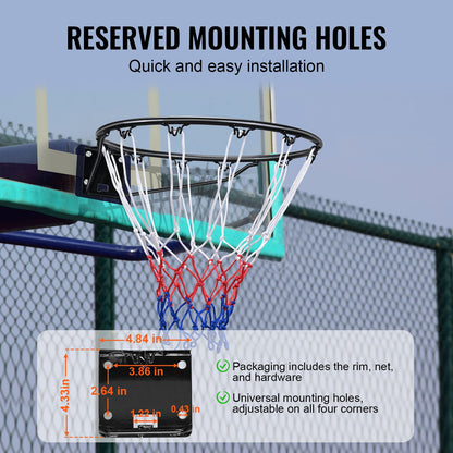 Basketball Rim, Wall Door Mounted Basketball Hoop, Heavy Duty Q235 Basketball Flex Rim Goal Replacement with Net and Double Spring, Standard 18" Indoor Outdoor Hanging Hoop for Kids Adults