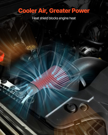 Cold Air Intake, 3.94 Inch Cold Air Intake System + Heat Shield Compatible with 2009-2018 Dodge Ram 1500, 2013-2018 Ram 2500/3500 5.7L, High Flow Filter Kit Improve Horsepower/Throttle Response