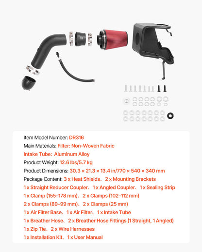 Cold Air Intake, 3.94 Inch Cold Air Intake System + Heat Shield Compatible with 2009-2018 Dodge Ram 1500, 2013-2018 Ram 2500/3500 5.7L, High Flow Filter Kit Improve Horsepower/Throttle Response