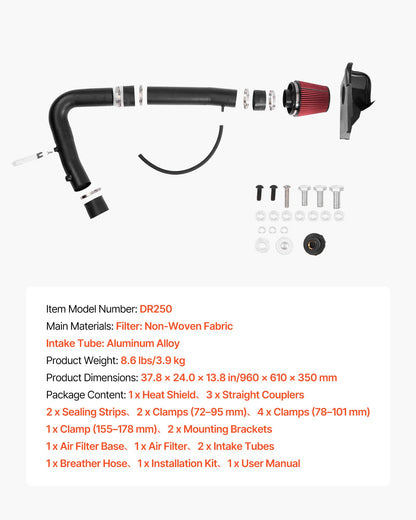 Cold Air Intake, 3.5 Inch Cold Air Intake System + Heat Shield Compatible with 2011-2023 Dodge Challenger/Charger with 3.6L V6 Engine, High Flow Filter Kit Improve Horsepower/Throttle Response