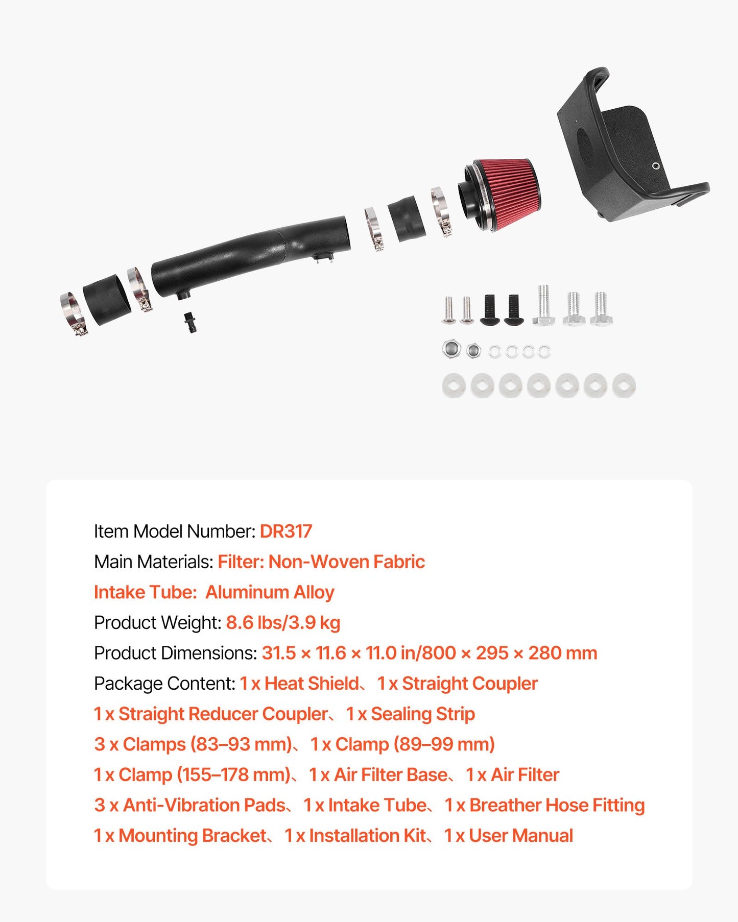 Cold Air Intake, 3.3 Inch Cold Air Intake System + Heat Shield Compatible with 2016-2023 Toyota Tacoma 3.5L V6 Gas, High Flow Filter Kit Improved Horsepower, Throttle Response, High Performance