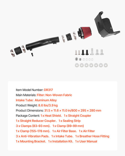 Cold Air Intake, 3.3 Inch Cold Air Intake System + Heat Shield Compatible with 2016-2023 Toyota Tacoma 3.5L V6 Gas, High Flow Filter Kit Improved Horsepower, Throttle Response, High Performance
