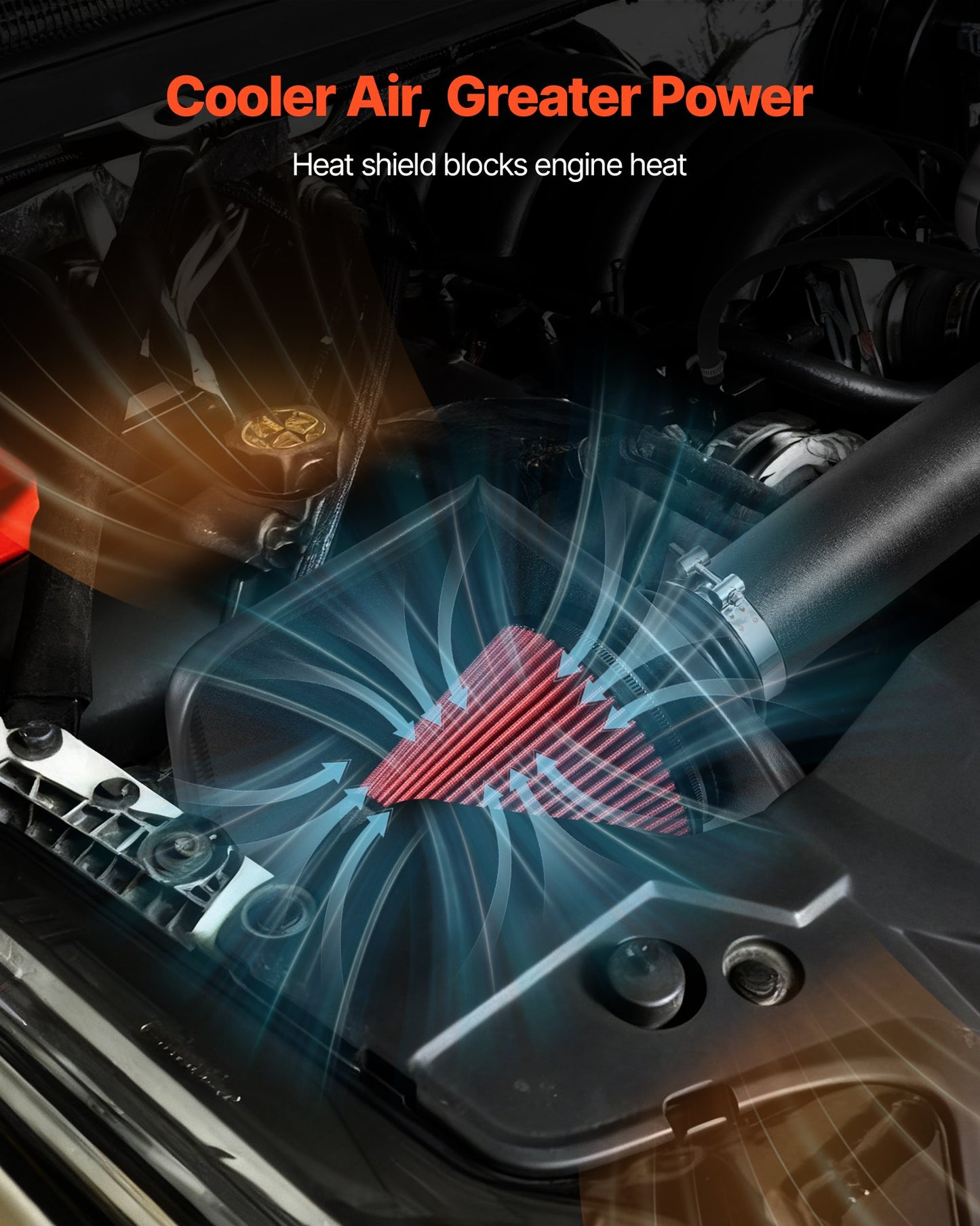 Cold Air Intake, 3.5 Inch Cold Air Intake System + Heat Shield Compatible with 2009-2013 Chevy Silverado/GMC Sierra 1500 4.8L/5.3L/6.2L, High Flow Filter Kit Improve Horsepower/Throttle Response