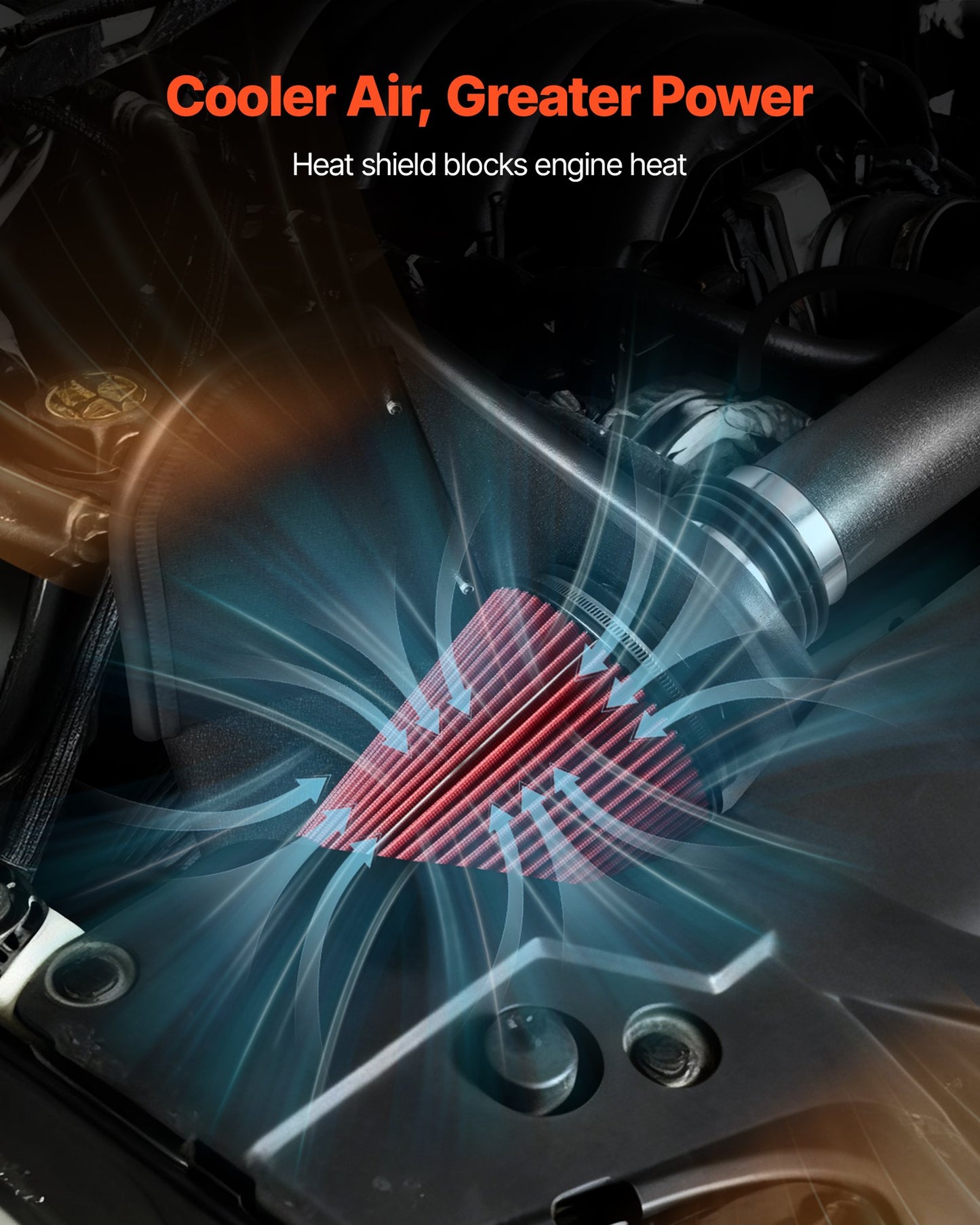 Cold Air Intake, 3.5 Inch Cold Air Intake System + Heat Shield Compatible with 2007-2008 Cadillac Escalade, Chevy Silverado/Suburban, GMC Sierra/Yukon, High Flow Filter Kit Improve Horsepower