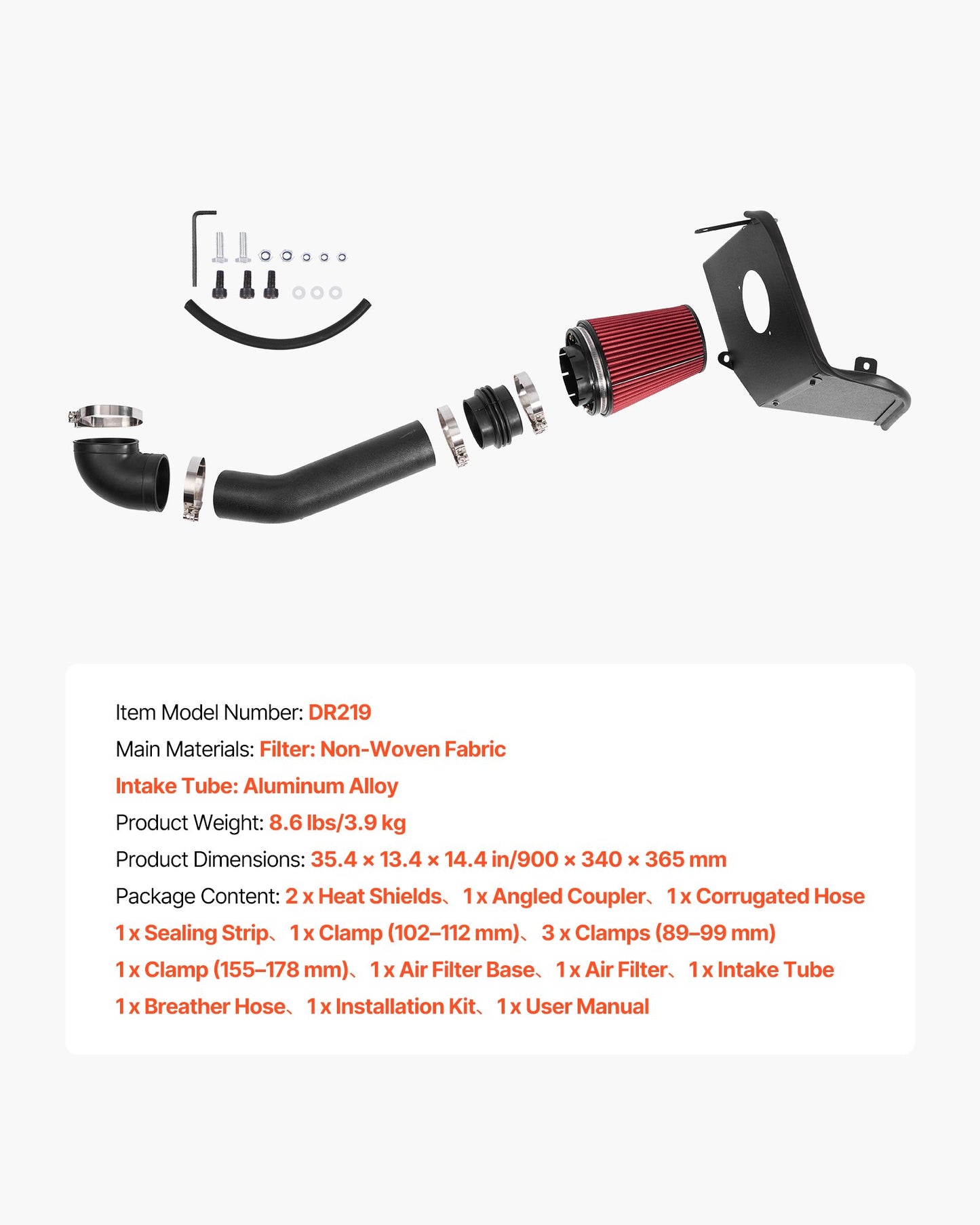 Cold Air Intake, 3.5 Inch Cold Air Intake System + Heat Shield Compatible with 2007-2008 Cadillac Escalade, Chevy Silverado/Suburban, GMC Sierra/Yukon, High Flow Filter Kit Improve Horsepower
