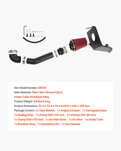 Cold Air Intake, 3.5 Inch Cold Air Intake System + Heat Shield Compatible with 2007-2008 Cadillac Escalade, Chevy Silverado/Suburban, GMC Sierra/Yukon, High Flow Filter Kit Improve Horsepower