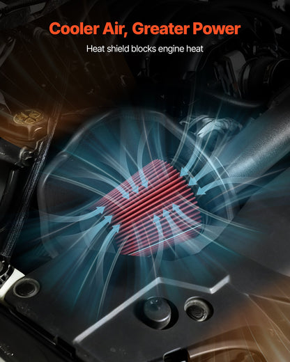 Cold Air Intake, 3.94 Inch Cold Air Intake System + Heat Shield Compatible with 2015 Cadillac Escalade, Chevy Suburban/Tahoe/Silverado, GMC Yukon/Sierra, High Flow Filter Kit Improve Horsepower