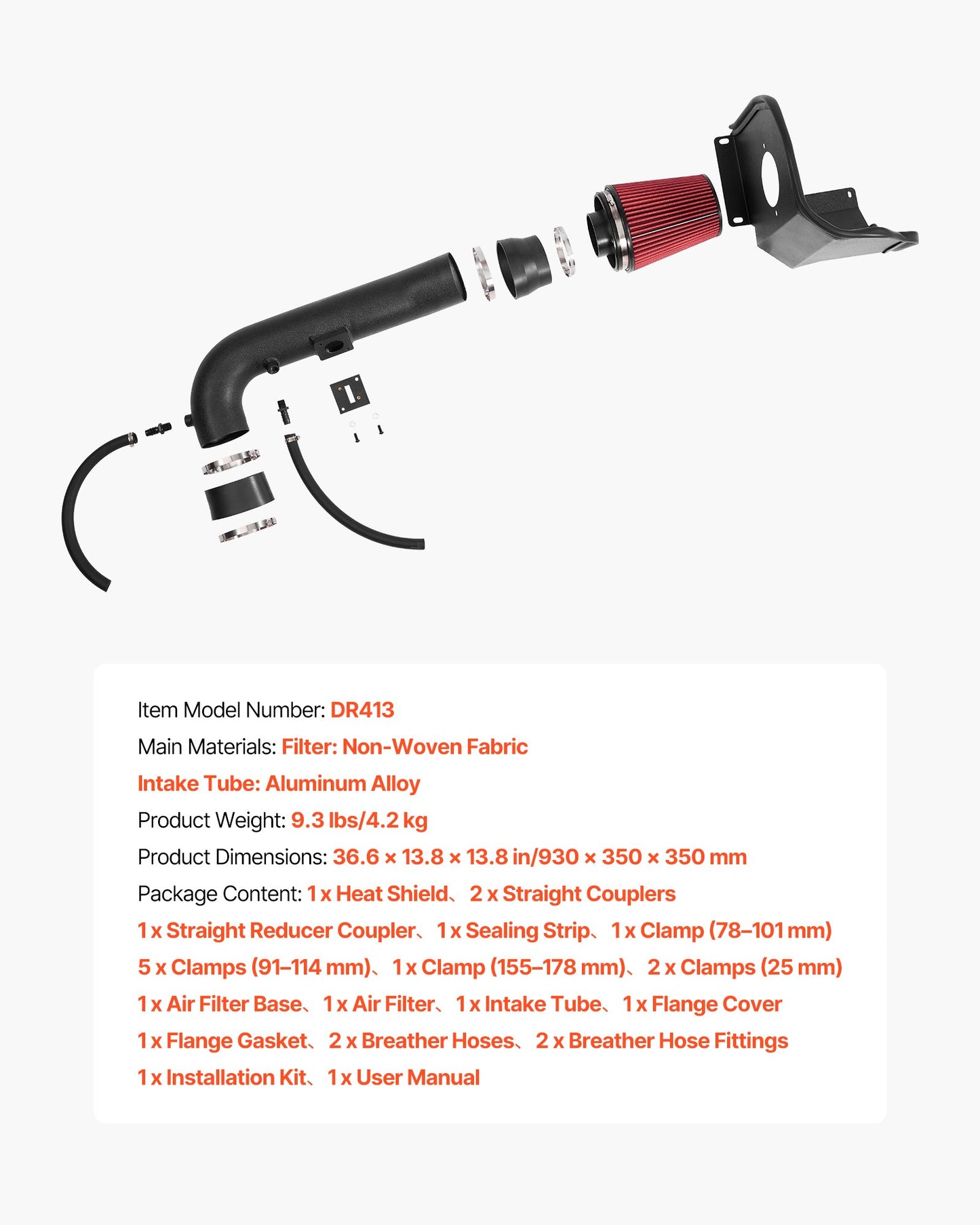 Cold Air Intake, 3.94 Inch Cold Air Intake System + Heat Shield Compatible with 2015 Cadillac Escalade, Chevy Suburban/Tahoe/Silverado, GMC Yukon/Sierra, High Flow Filter Kit Improve Horsepower