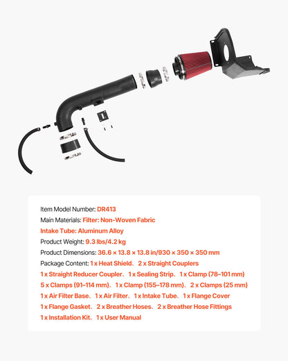 Cold Air Intake, 3.94 Inch Cold Air Intake System + Heat Shield Compatible with 2015 Cadillac Escalade, Chevy Suburban/Tahoe/Silverado, GMC Yukon/Sierra, High Flow Filter Kit Improve Horsepower