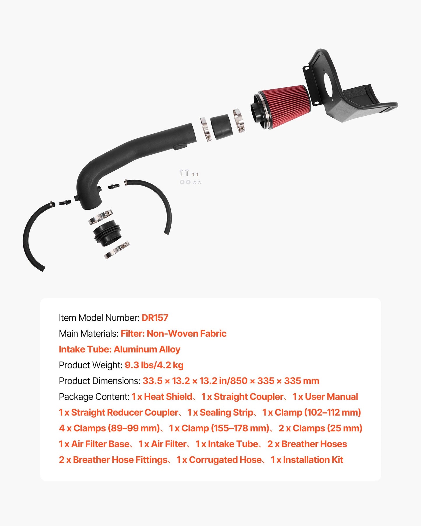 Cold Air Intake, 3.5 Inch Cold Air Intake System + Heat Shield Compatible with 2014-2018 Chevy Silverado/GMC Sierra, 2015-2020 Cadillac Escalade 6.2L, High Flow Filter Kit Improved Horsepower