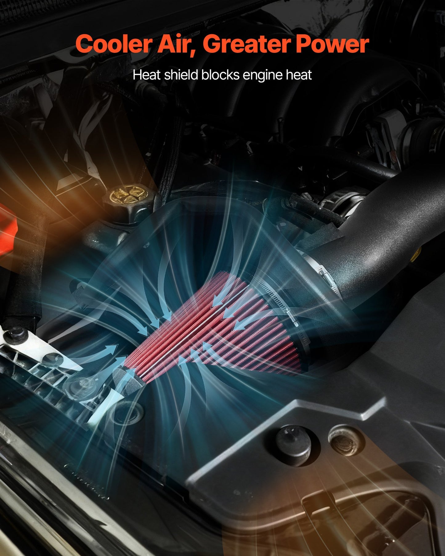 Cold Air Intake, 3.9 Inch Cold Air Intake System + Heat Shield Compatible with 2019-2025 Chevy Silverado/GMC Sierra, 2021-2025 Cadillac Escalade 6.2L, High Flow Filter Kit Improved Horsepower