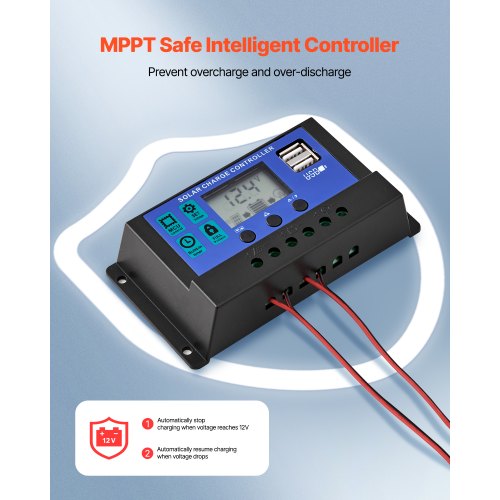 50W 12V solcellsbatteriladdare, mono-solpanel underhållsbatteriladdare med uppgraderad MPPT-kontroller, IP65 vattentät för bil, båt, husvagn, platt tak (fäste ingår ej) |  EU