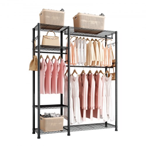 Clothing Garment Rack, Heavy Duty Clothes Rack, 6 Adjustable Tiers Clothes Racks with Steel Frame, 800 lbs Load Capacity Closet Wardrobe with 3 Hanging Rods for Bedroom, Clothing Store, Hallway