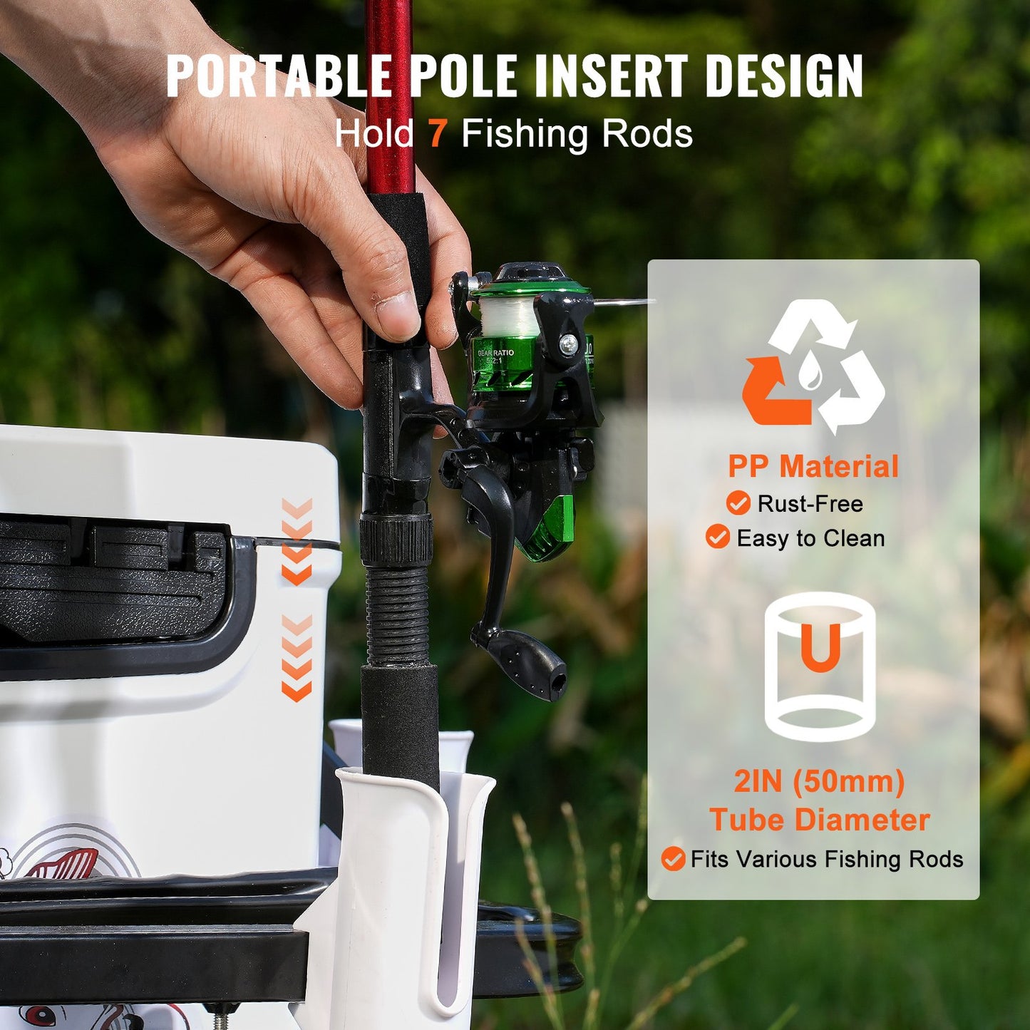 Strand-Angelwagen, 200 lbs Tragkraft, Fisch- und Meereswagen mit zwei 11-Zoll-Großrädern, Gummi-Ballonreifen für Sand, robuster Pierwagen aus Stahl mit 7 Rutenhaltern zum Angeln, Picknick