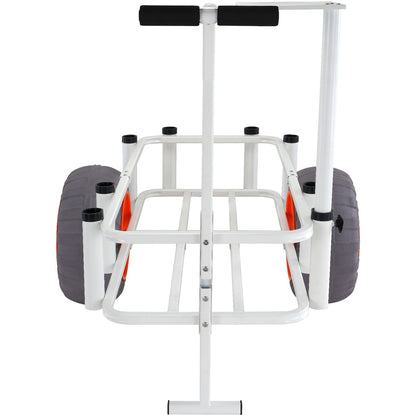 Beach Fishing Cart, 350 lbs Load Capacity, Fish and Marine Cart with Two 16" Big Wheels PU Balloon Tires for Sand, Heavy-Duty Aluminum Pier Wagon Trolley with 8 Rod Holders for Fishing, Picnic