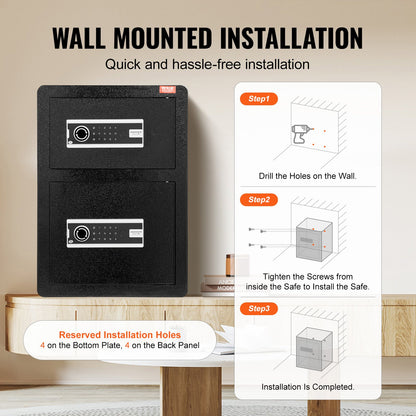 Double Door 3.5 cu.ft Security Box with Key Lock Password Fireproof Case Black