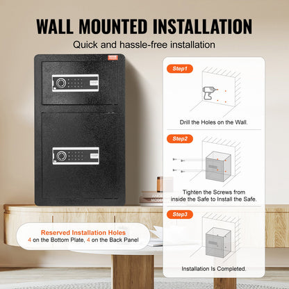 Double Door 4.5 cu.ft Security Box with Key Lock Password Fireproof Case Black