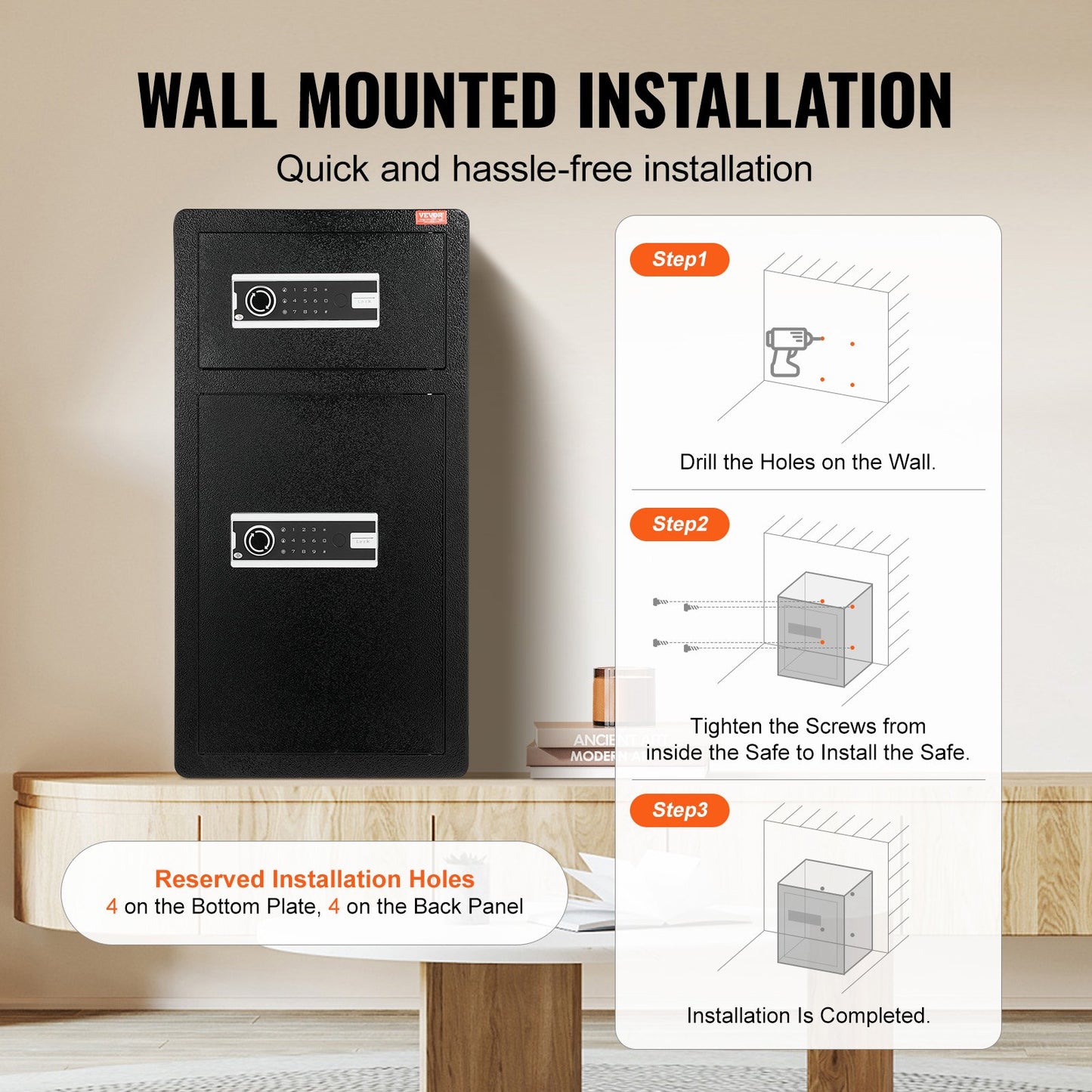 Doppeltüriger 5,5 Kubikfuß-Safe mit Schlüsselschloss und Passwortschrank, Schwarz