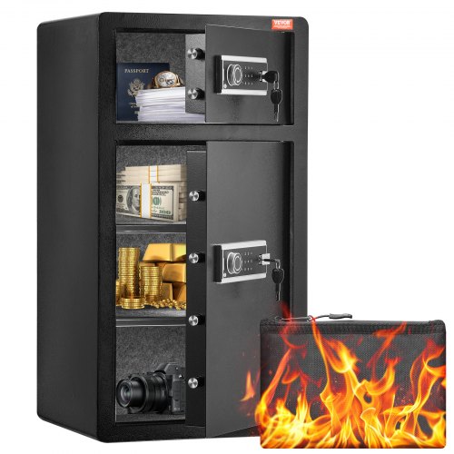 Double Door 7.2 cu.ft Safe Box with Key Lock Password Cabinet Black,organize cash, passports, jewelry, gold, watches and documents