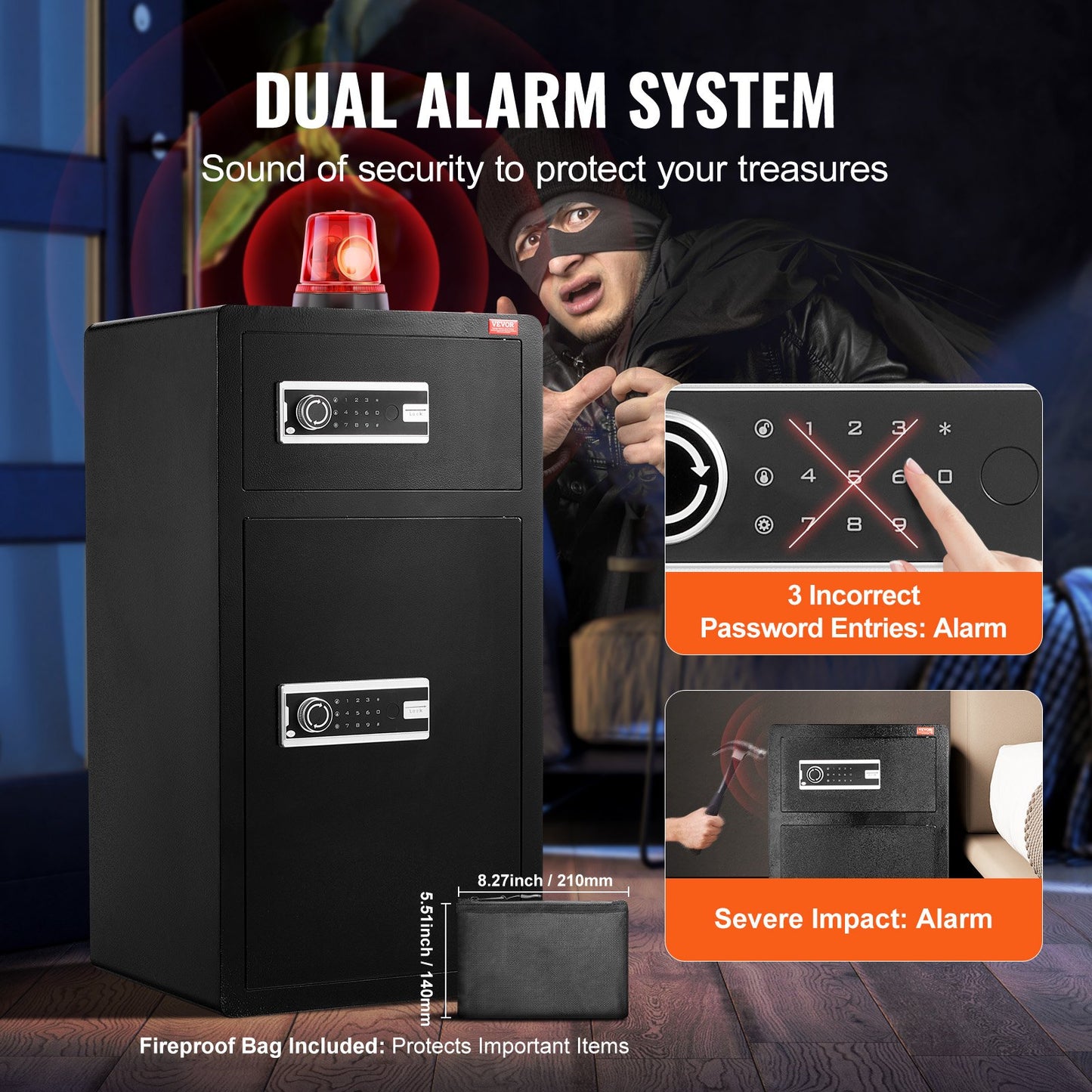 Sicherheitsbox mit Doppeltür, 7,2 Kubikfuß, mit Schlüsselschloss, Passwortschrank, Schwarz