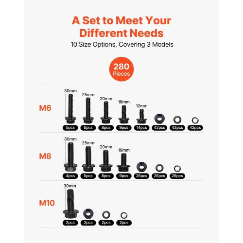 280-teiliges Schrauben- und Muttern-Sortimentskit, metrischer legierter Stahl M6 M8 M10