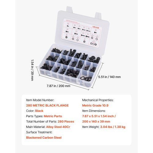 280-teiliges Schrauben- und Muttern-Sortimentskit, metrischer legierter Stahl M6 M8 M10