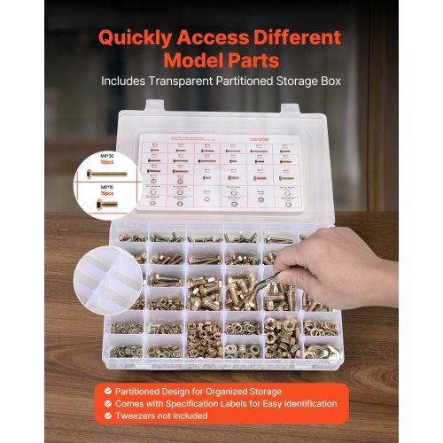 906 pieces bolts and nuts, assortment kit, metric alloy steel M4 M5 M6 M8