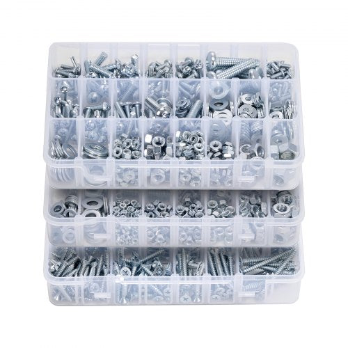 2250 Pcs Bolts and Nuts Assortment Kit, Metric + Imperial Machine Screws and Flat Washers, Alloy Steel M3/M4/M5/M6/M8 Multiple Size, for Equipment/Vehicle Assembly,Galvanized White