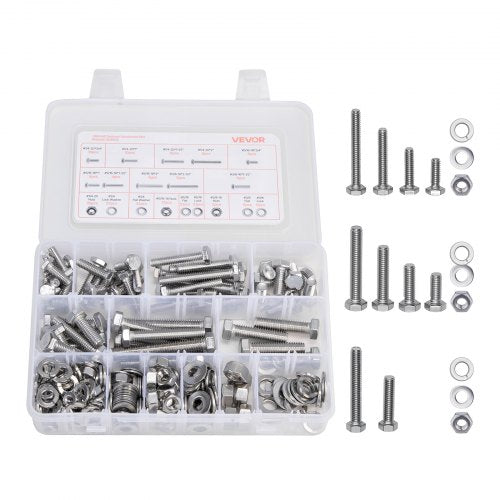 246 Pcs Bolts and Nuts Assortment Kit, Imperial Screws and Flat Washers, Stainless Steel 1/4-20,5/16-18,3/8-16, Spring Lock Washers for Furniture / Equipment /Vehicle Assembly with Case