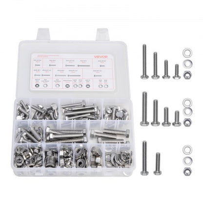 246 Pcs Bolts and Nuts Assortment Kit, Imperial Screws and Flat Washers, Stainless Steel 1/4-20,5/16-18,3/8-16, Spring Lock Washers for Furniture / Equipment /Vehicle Assembly with Case