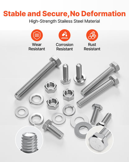246 Pcs Bolts and Nuts Assortment Kit, Imperial Screws and Flat Washers, Stainless Steel 1/4-20,5/16-18,3/8-16, Spring Lock Washers for Furniture / Equipment /Vehicle Assembly with Case